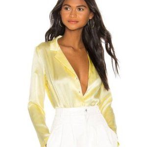 NWOT Amanda Uprichard Yvonne Silk Long Sleeve Button Front Bodysuit, Size Large